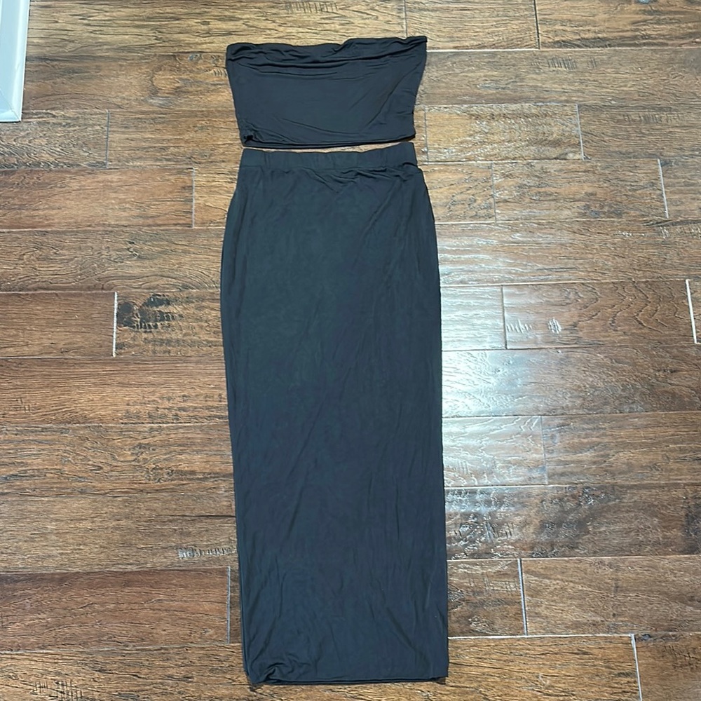 Fashion Nova Black Strapless Two-Piece Outfit